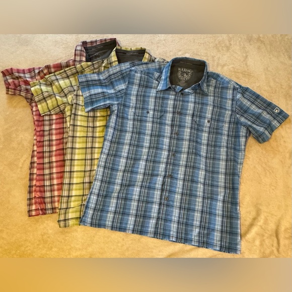 Kuhl Eluxur 3 Shirts Large Plaid Outdoor Button Up Short Sleeve Men Large